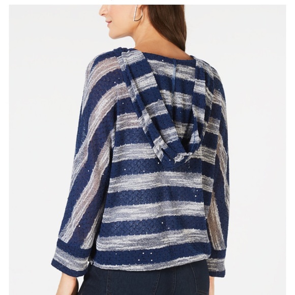 INC Textured-knit Striped Hooded top - Picture 2 of 5